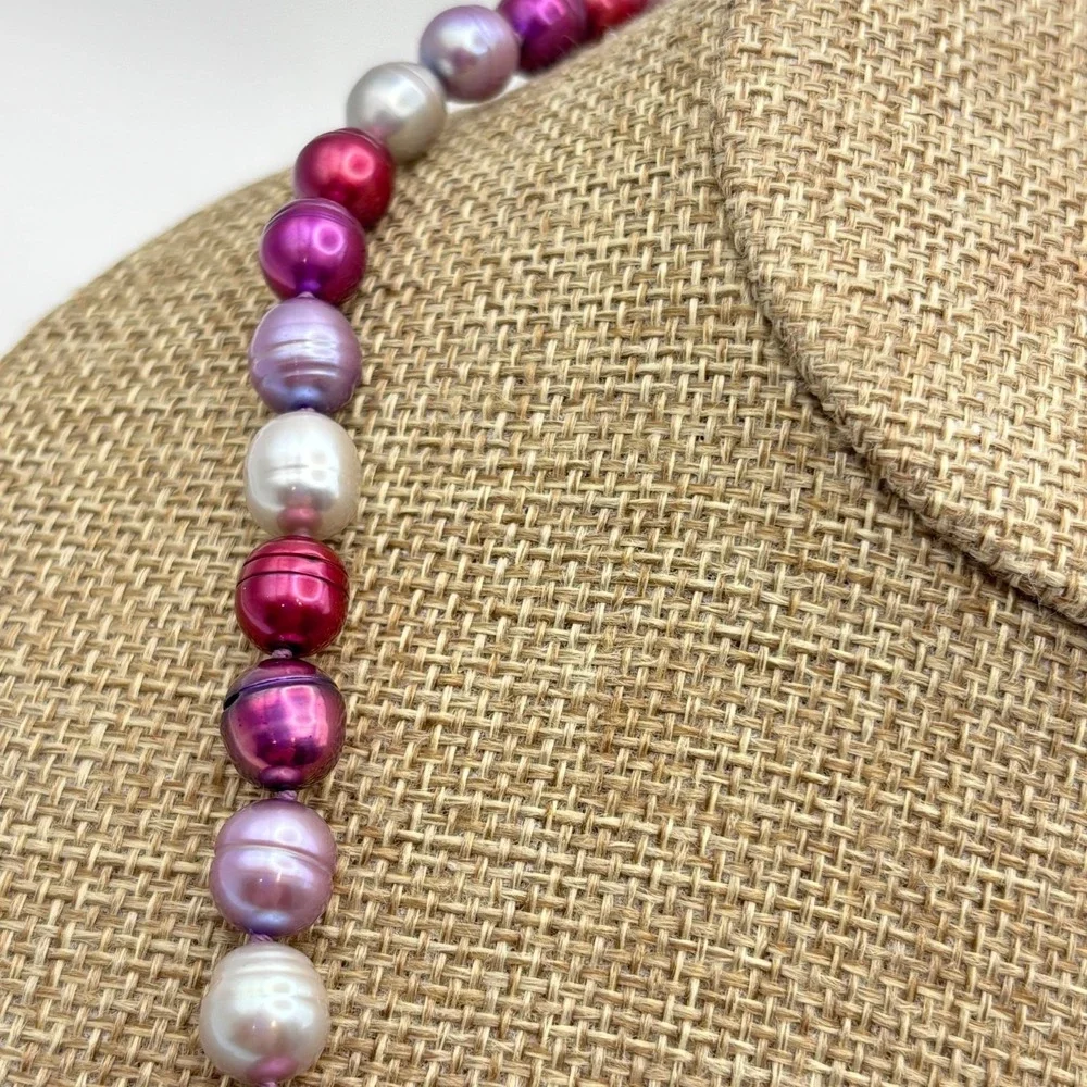 VTG Honora Ringed Pearl Necklace Sterling Clasp Multicolor Purple Berry Gray 20